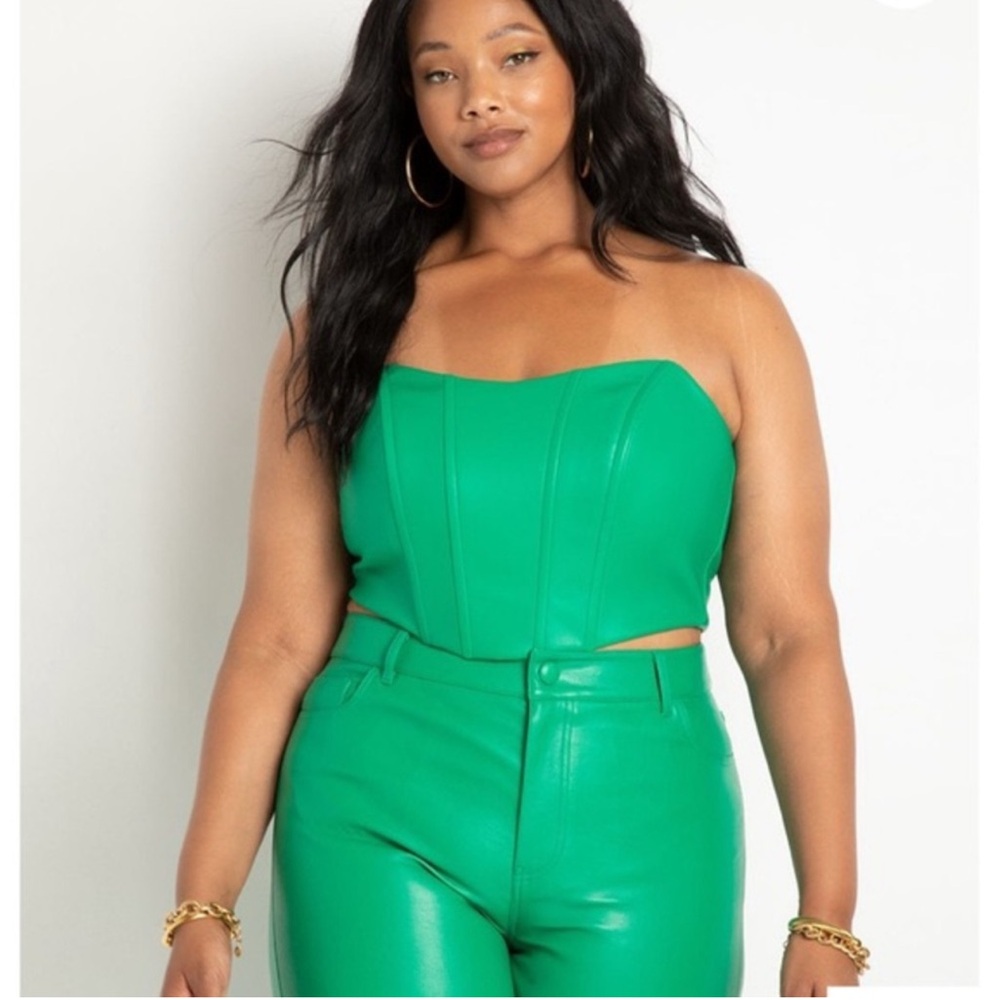Eloqii Green Faux Leather Corset